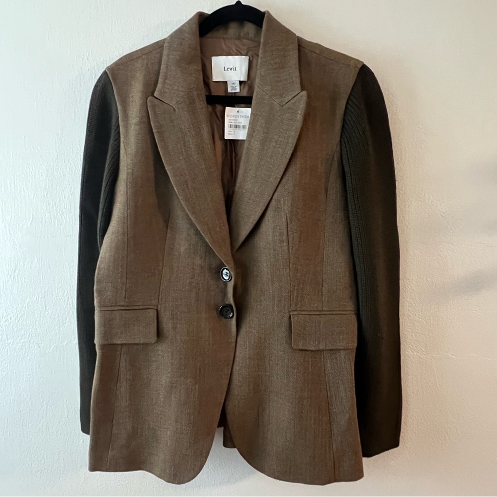 Lewit Wool Tweed and Knit Sleeve Blazer